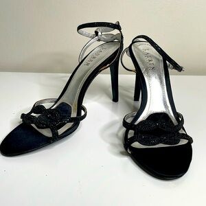 Lauren Ralph Lauren Stephanie Black Crystals Strappy Dress Heels Size 10